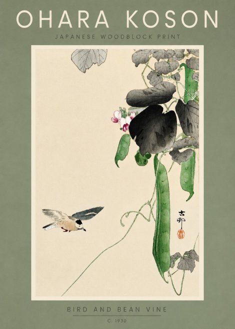 Ohara Koson Bird and Bean Vine No2 - Juliste