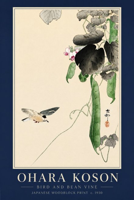 Ohara Koson Bird and Bean Vine No3 - Juliste