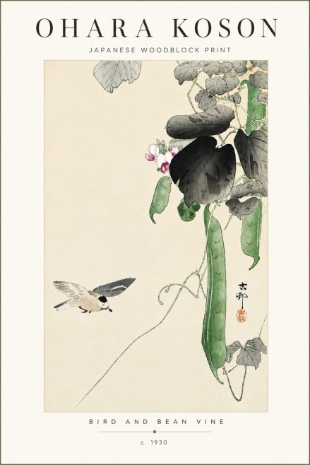 Ohara Koson Bird and Bean Vine No4 - Juliste
