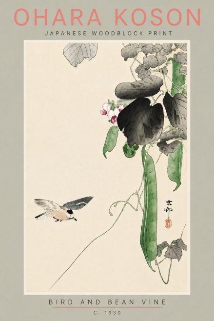 Ohara Koson Bird and Bean Vine No5 - Juliste