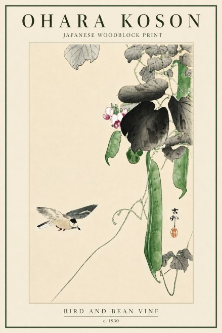 Ohara Koson Bird and Bean Vine No6 - Juliste