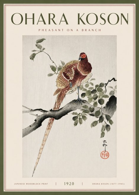 Ohara Koson Pheasant on a Branch No5 - Juliste