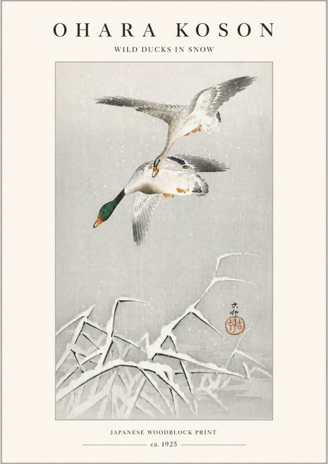 Ohara Koson Wild Ducks in Snow No1 - Juliste