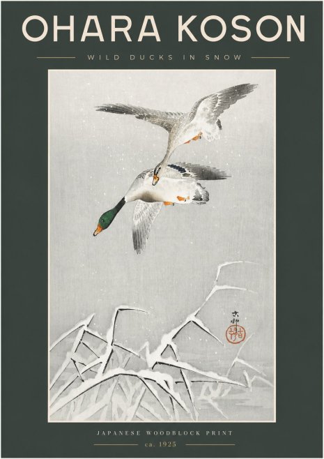 Ohara Koson Wild Ducks in Snow No2 - Juliste