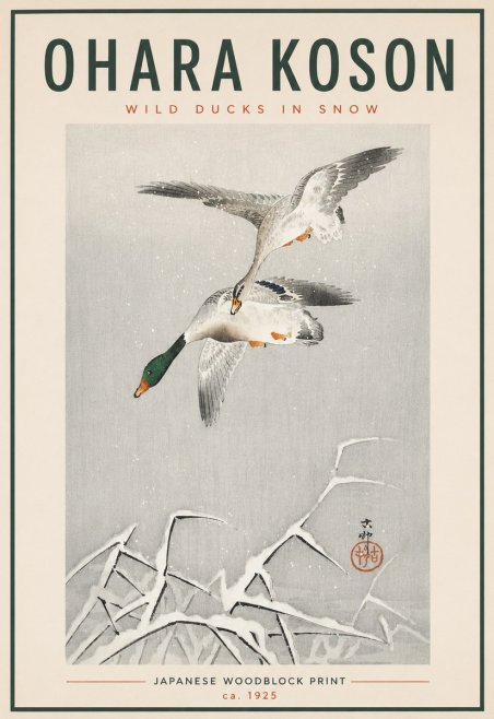 Ohara Koson Wild Ducks in Snow No4 - Juliste