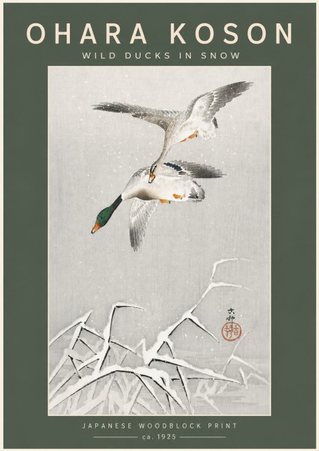 Ohara Koson Wild Ducks in Snow No5 - Juliste