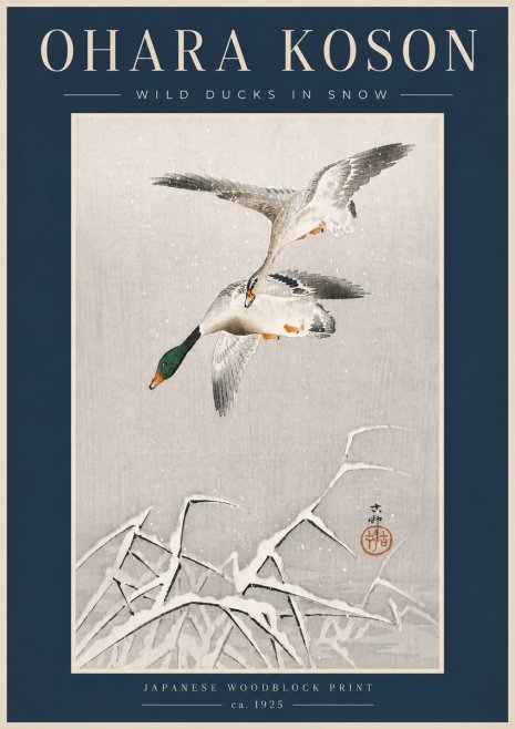 Ohara Koson Wild Ducks in Snow No6 - Juliste