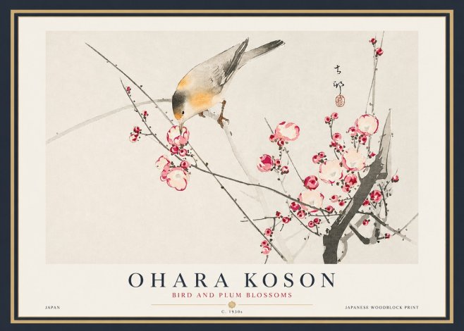 Ohara Koson Bird and Plum Blossoms No4 - Juliste