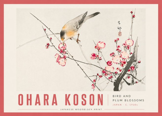 Ohara Koson Bird and Plum Blossoms No6 - Juliste