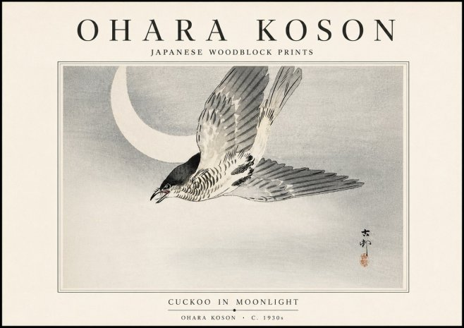 Ohara Koson Cuckoo in Moonlight No5 - Juliste