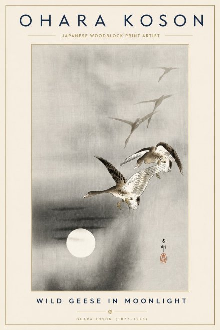 Ohara Koson Wild Geese in Moonlight II No3 - Juliste