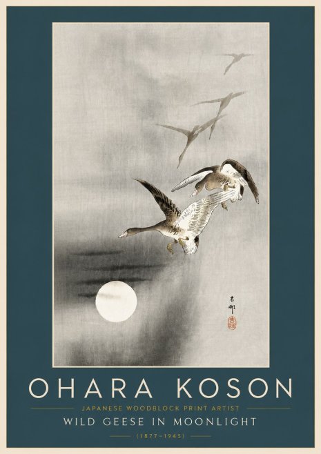 Ohara Koson Wild Geese in Moonlight II No6 - Juliste