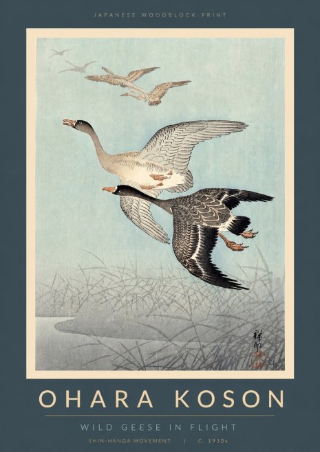 Ohara Koson Wild Geese in Flight II No2 - Juliste