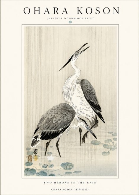 Ohara Koson Two Herons in the Rain No4 - Juliste