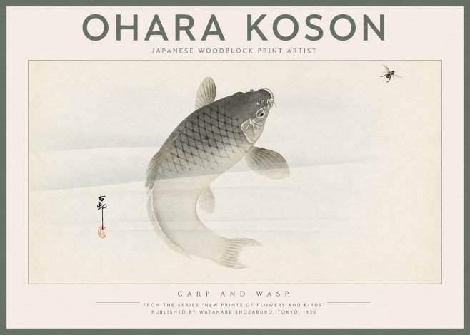 Ohara Koson Carp and Wasp No2 - Juliste