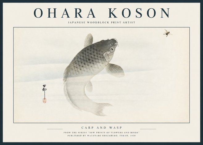Ohara Koson Carp and Wasp No3 - Juliste