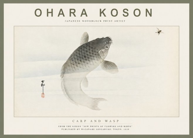 Ohara Koson Carp and Wasp No4 - Juliste