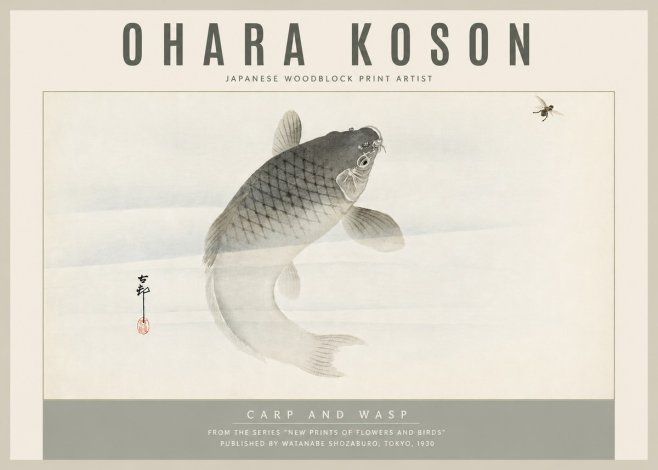 Ohara Koson Carp and Wasp No5 - Juliste