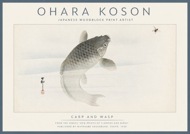 Ohara Koson Carp and Wasp No6 - Juliste