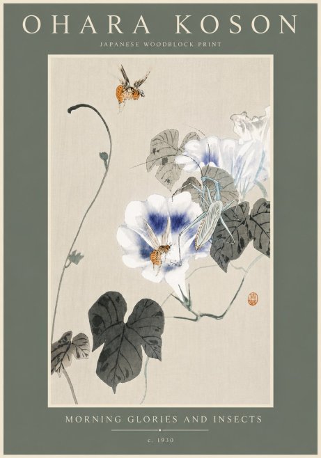Ohara Koson Morning Glories and Insects No5 - Juliste
