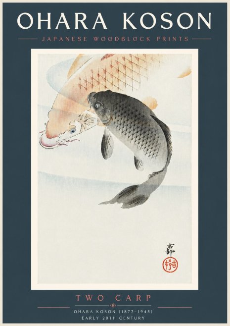 Ohara Koson Two Carp No5 - Juliste