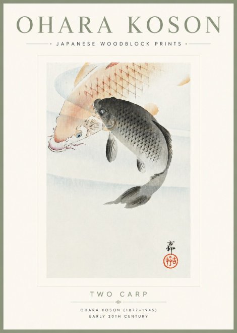 Ohara Koson Two Carp No6 - Juliste