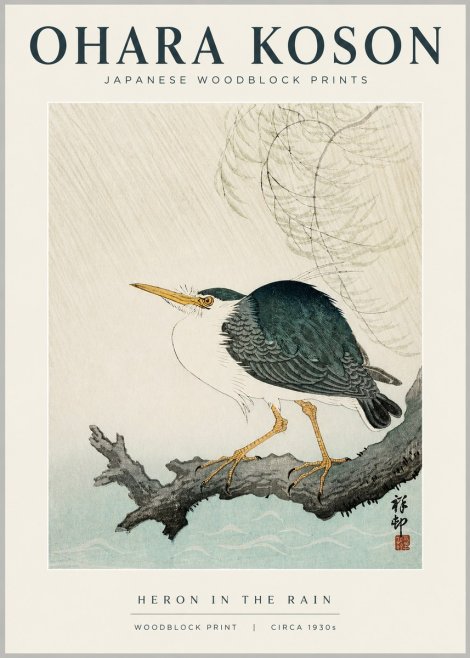 Ohara Koson Heron in the Rain No1 - Juliste