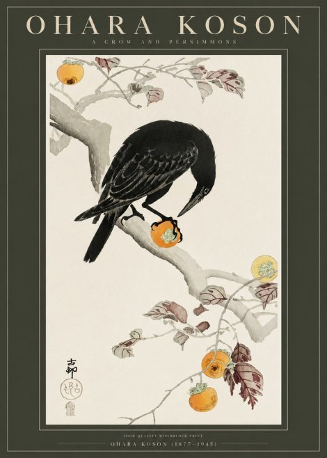 Ohara Koson A Crow and Persimmons No2 - Juliste