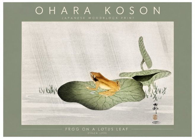 Ohara Koson Frog on a Lotus Leaf No2 - Juliste