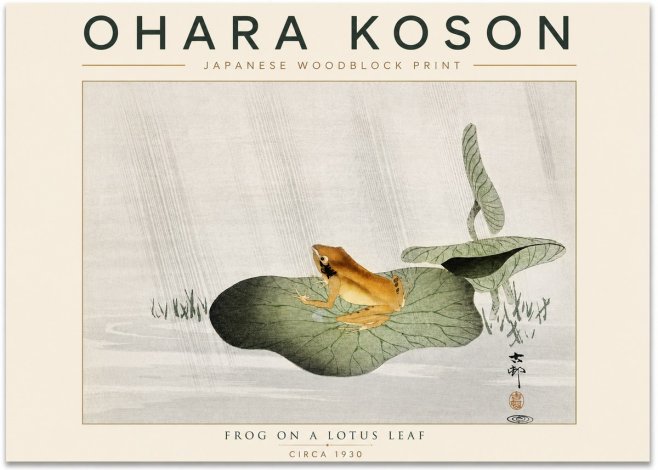 Ohara Koson Frog on a Lotus Leaf No5 - Juliste