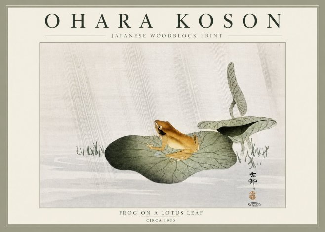 Ohara Koson Frog on a Lotus Leaf No6 - Juliste