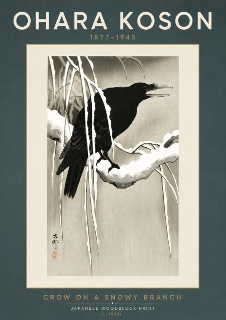 Ohara Koson Crow on a Snowy Branch III No5 - Juliste