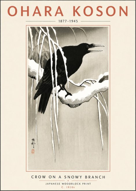 Ohara Koson Crow on a Snowy Branch III No6 - Juliste