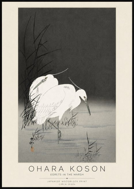 Ohara Koson Egrets in the Marsh No3 - Juliste