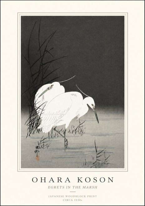 Ohara Koson Egrets in the Marsh No5 - Juliste