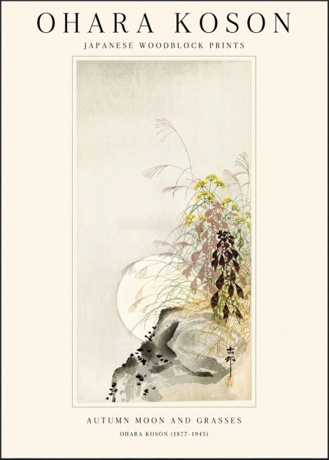 Ohara Koson Autumn Moon and Grasses No1 - Juliste
