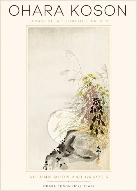 Ohara Koson Autumn Moon and Grasses No3 - Juliste