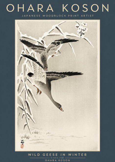 Ohara Koson Wild Geese in Winter No4 - Juliste