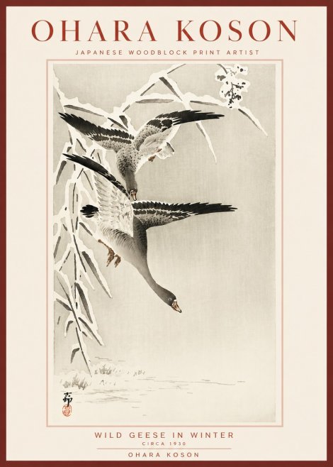 Ohara Koson Wild Geese in Winter No5 - Juliste