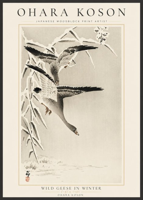 Ohara Koson Wild Geese in Winter No6 - Juliste