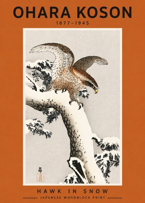 Ohara Koson Hawk in Snow No4 - Juliste