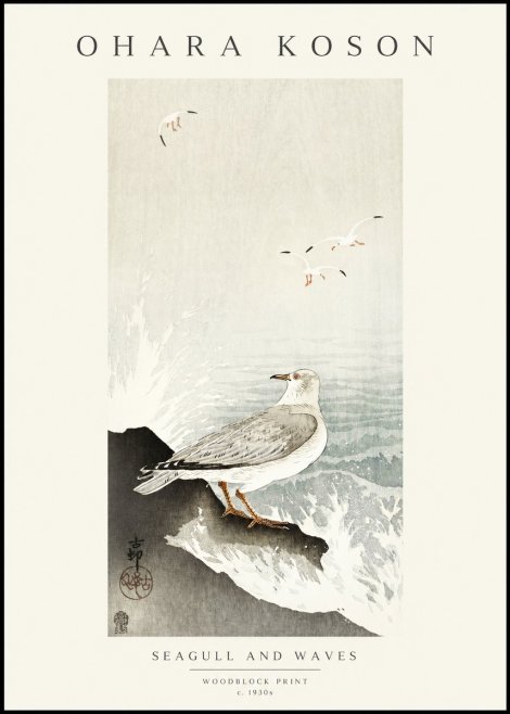 Ohara Koson Seagull and Waves No1 - Juliste