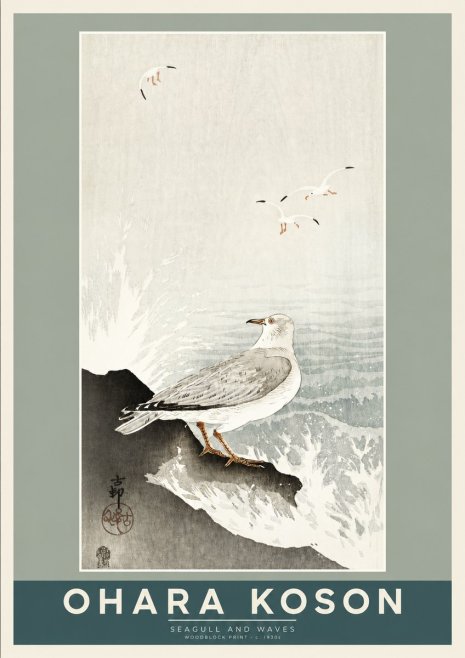 Ohara Koson Seagull and Waves No2 - Juliste