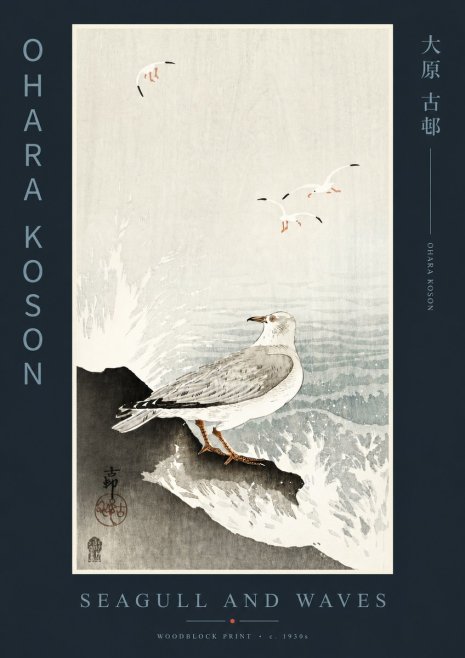 Ohara Koson Seagull and Waves No4 - Juliste