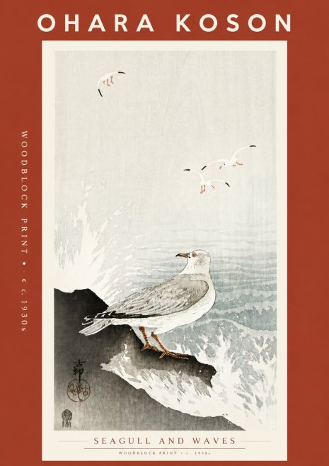 Ohara Koson Seagull and Waves No5 - Juliste