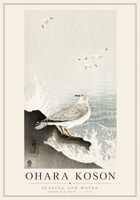 Ohara Koson Seagull and Waves No6 - Juliste