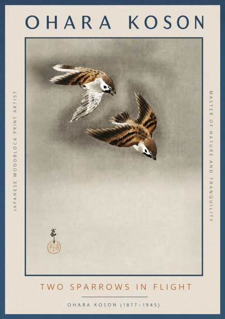 Ohara Koson Two Sparrows in Flight No3 - Juliste