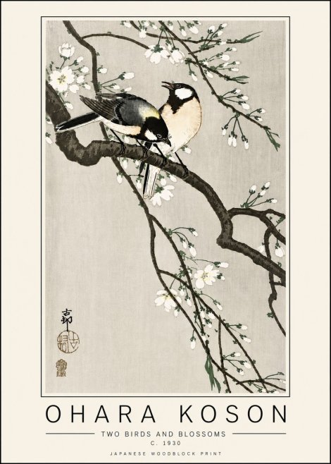 Ohara Koson Two Birds and Blossoms II No6 - Juliste