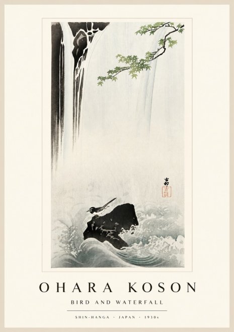 Ohara Koson Bird and Waterfall No1 - Juliste