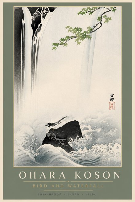 Ohara Koson Bird and Waterfall No2 - Juliste